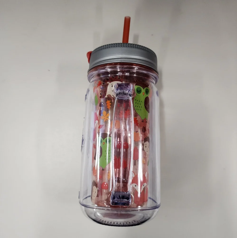 Cool Gear Plastic Mason Jar Fox Forest  Tumbler w/ Straw Insulated 16oz